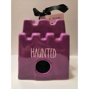 New Rae Dunn Purple Ceramic Halloween Sandcastle Birdhouse - “Haunted”